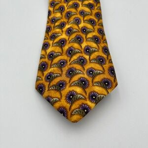 Robert Talbott Michael David Ltd Mens Silk Floral Tie Yellow Purple Handsewn USA